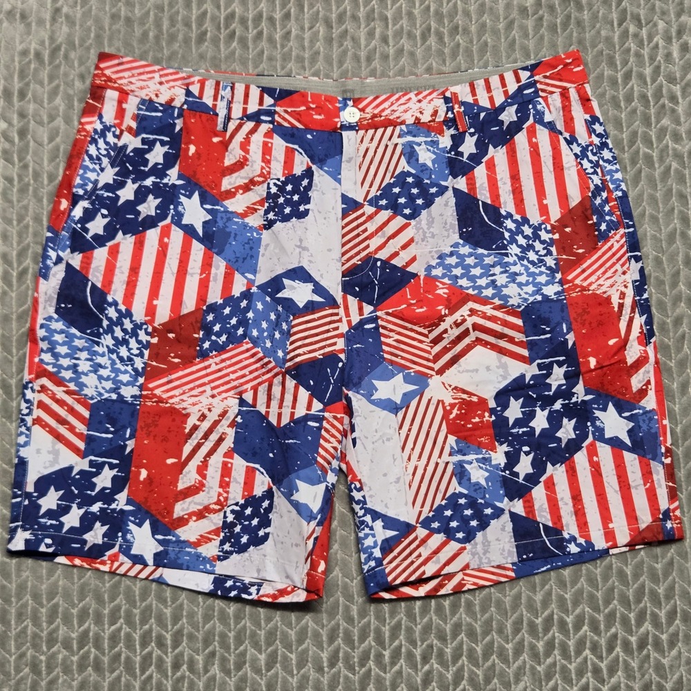 Hreski Mens Performance Golf Shorts Size 42 USA Texas Flag Patriotic Print